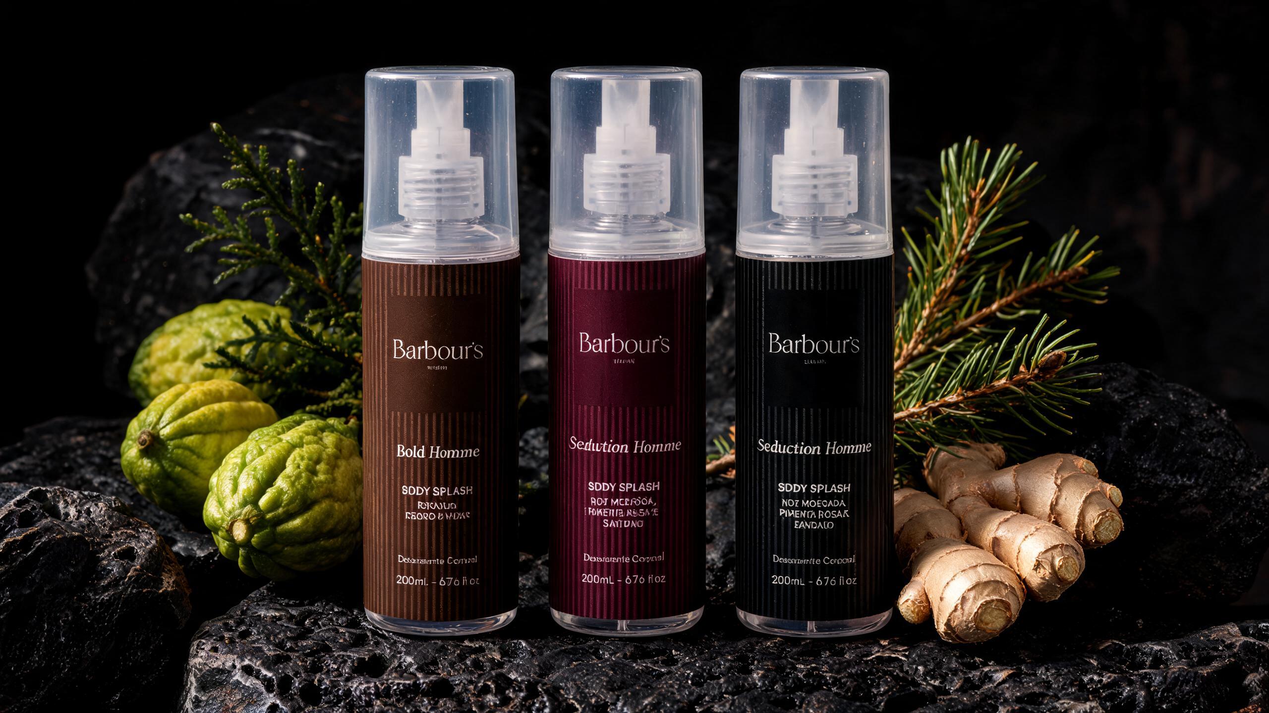 Trio masculino Barbour's Bold, Ocean e Seduction em basalto escuro
