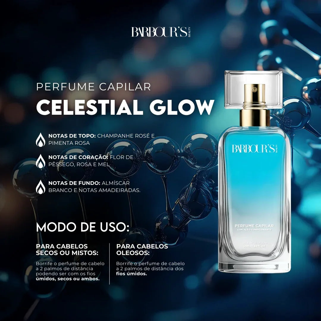 Perfume para cabelo Celestial Glow / finalizador termoativo