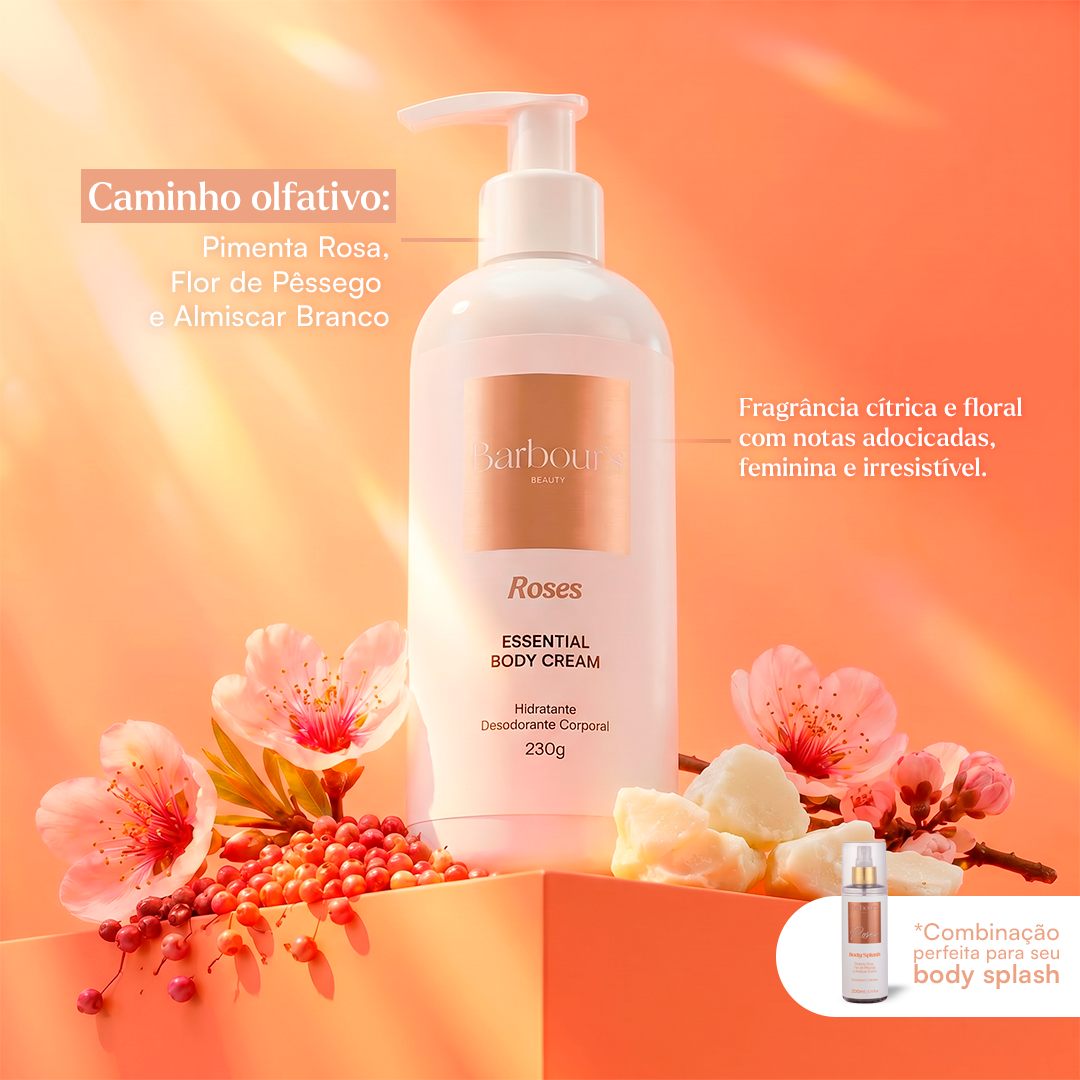 Essential Body Cream Roses Hidratante Desodorante Corporal 230g