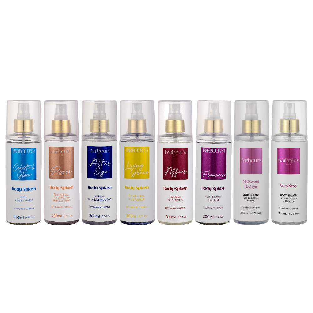 Kit 8 Body Splash Desodorante Colônia 200ml - Celestial Glow, Roses, Alter Ego, Living Grace, Affair, Flowers, My Sweet, Very Sexy