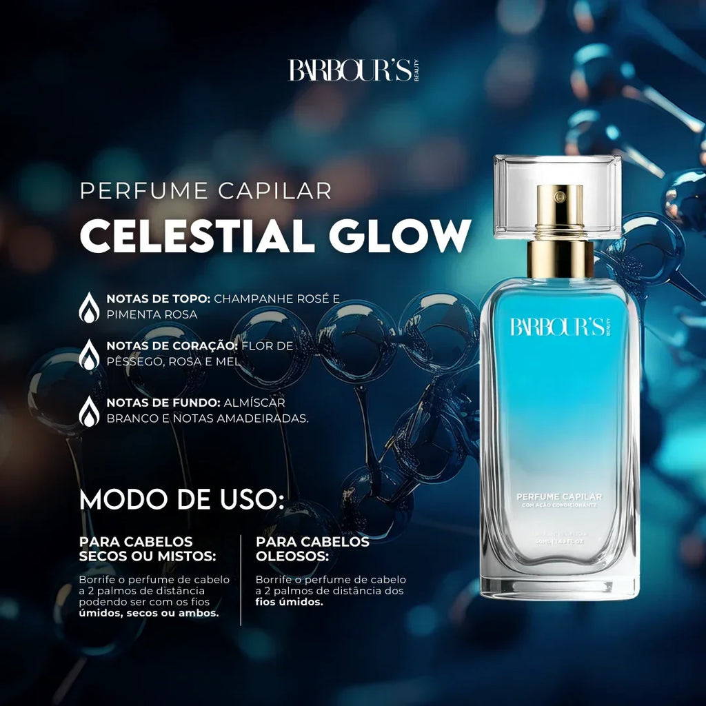 Perfume para cabelo Celestial Glow / finalizador termoativo