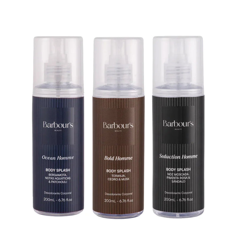 Kit Clássicos Masculinos com os body splashes Bold Homme, Seduction Homme e Ocean Homme
