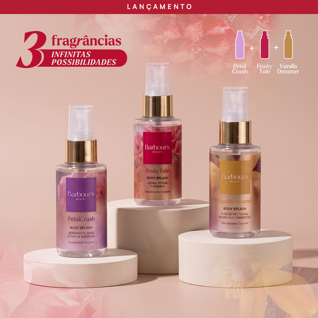 Kit Linha Layering 3 Mini Body Splashes Petal Crush, Vanilla Dreamer e Fruity Tale 55ml cada