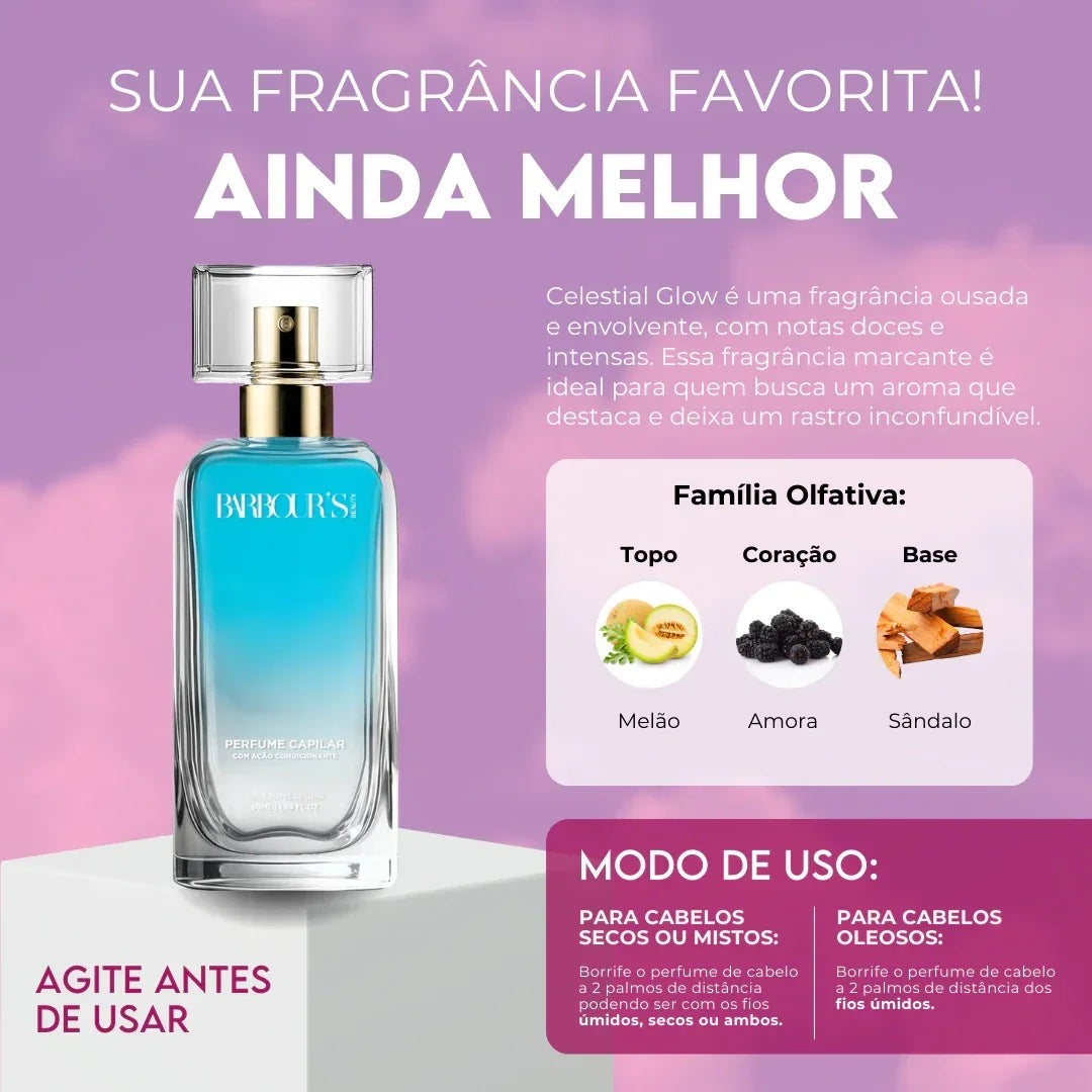 Perfume para cabelo Celestial Glow / finalizador termoativo