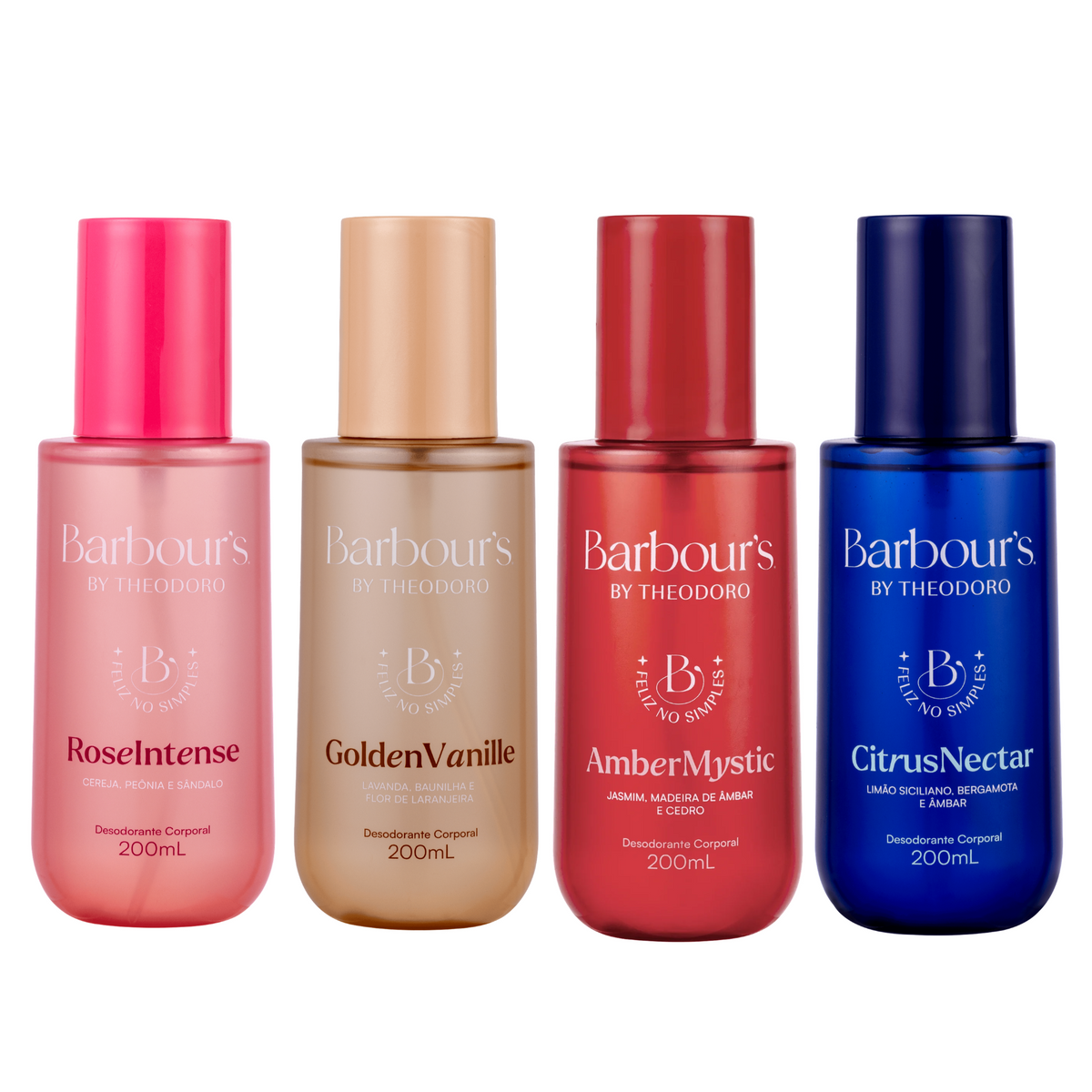 Kit 4 Body Splash Desodorante Corporal Feliz no Simples Barbour’s by Theodoro 200ml