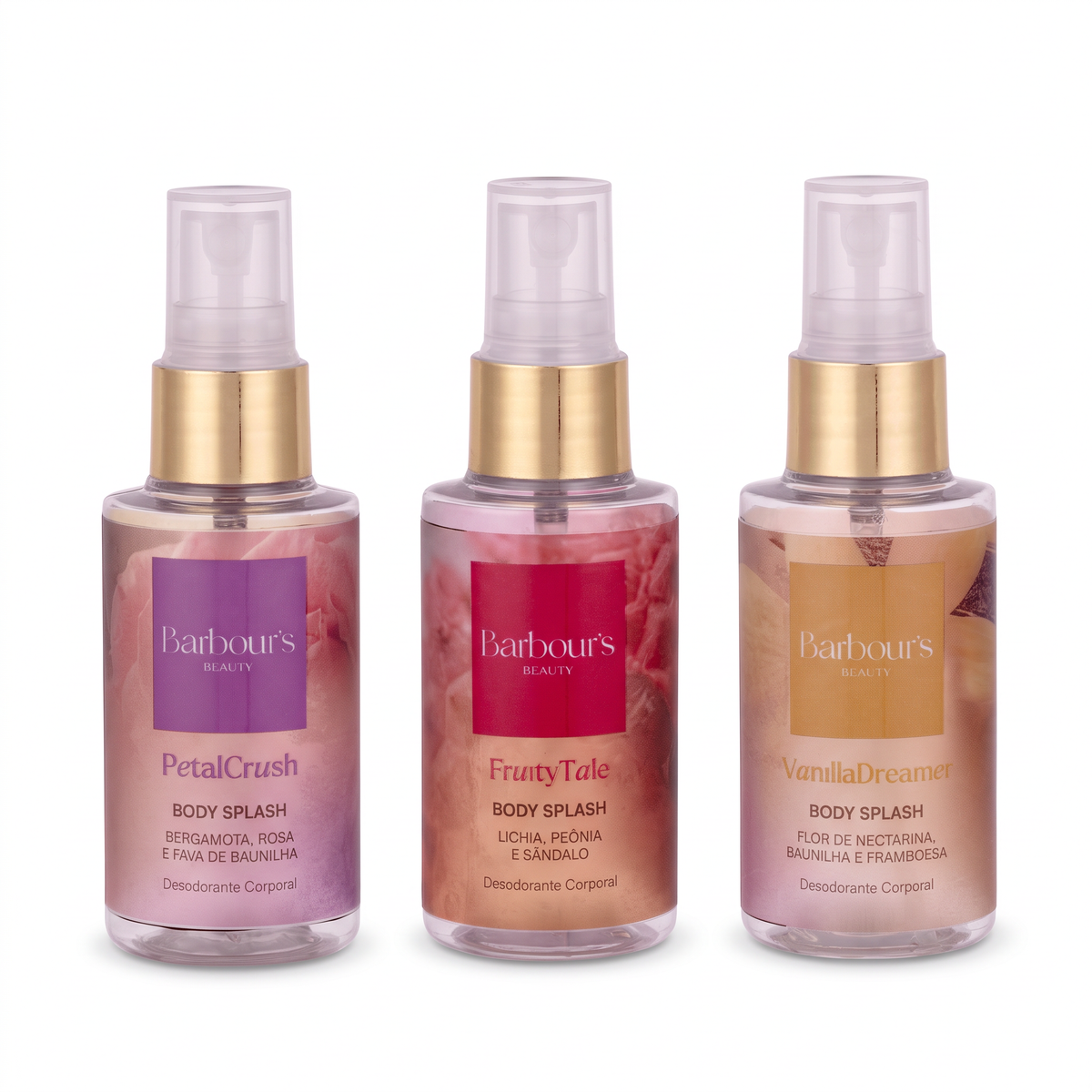 Kit Linha Layering 3 Mini Body Splashes Petal Crush, Vanilla Dreamer e Fruity Tale 55ml cada