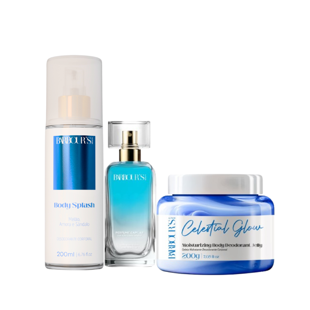 Kit Celestial Glow - Geleia Hidratante, Body Splash e Perfume de Cabelo