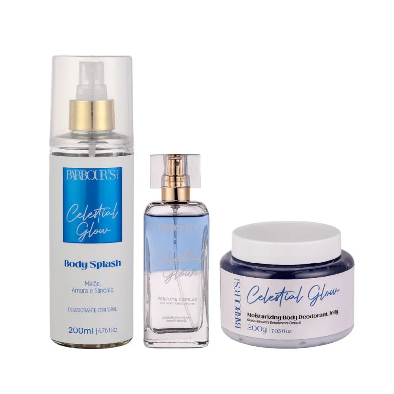 Kit Celestial Glow - Geleia Hidratante, Body Splash e Perfume de Cabel