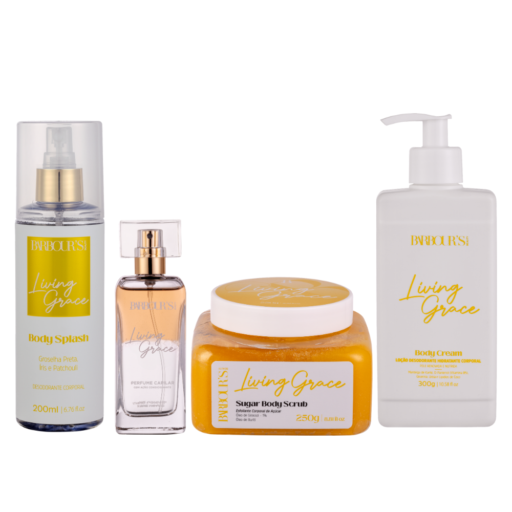 Kit Esfoliante, Body Cream, Body Splash e Perfume Capilar Living Grace