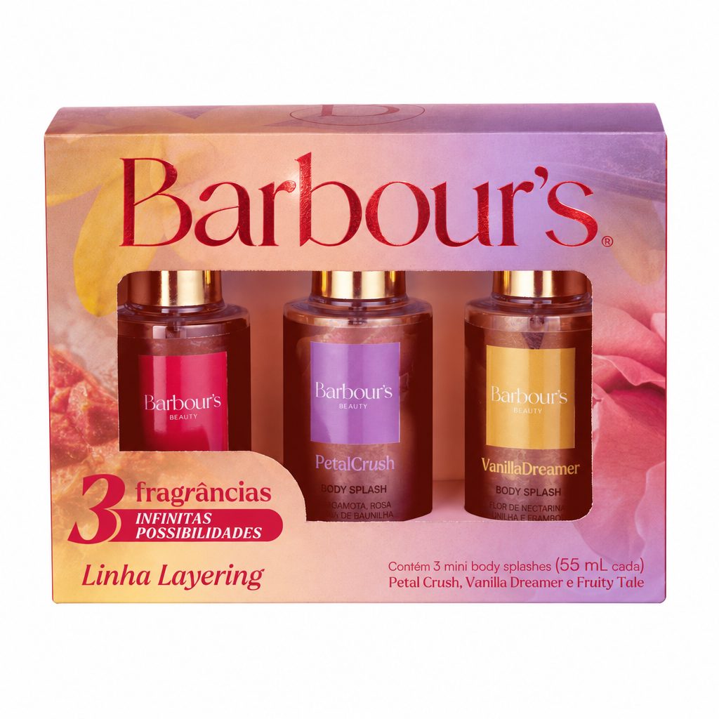 Kit Linha Layering 3 Mini Body Splashes Petal Crush, Vanilla Dreamer e Fruity Tale 55ml cada