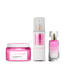 Kit Esfoliante Corporal, Body Splash e Perfume Capilar - My Sweet Delight