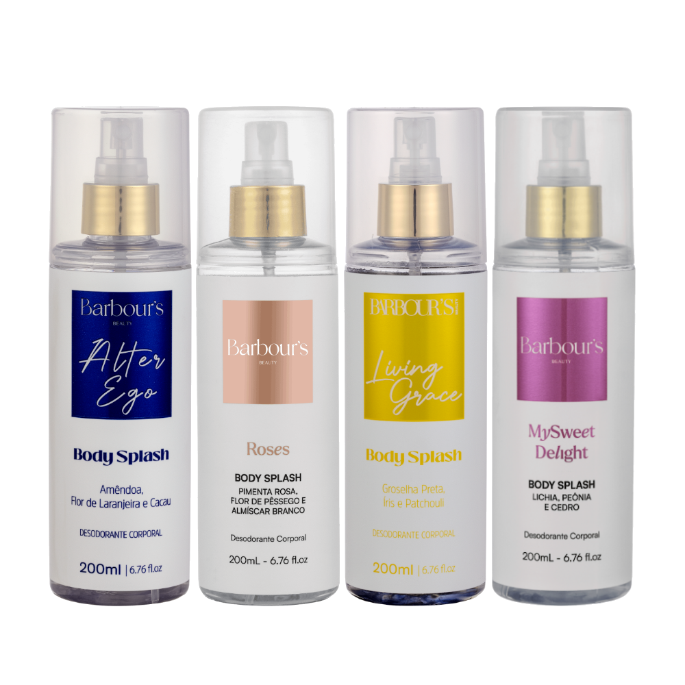 Kit 4 Body Splash Desodorante Colônia 200ml - My Sweet Delight, Living Grace, Roses e Alter Ego