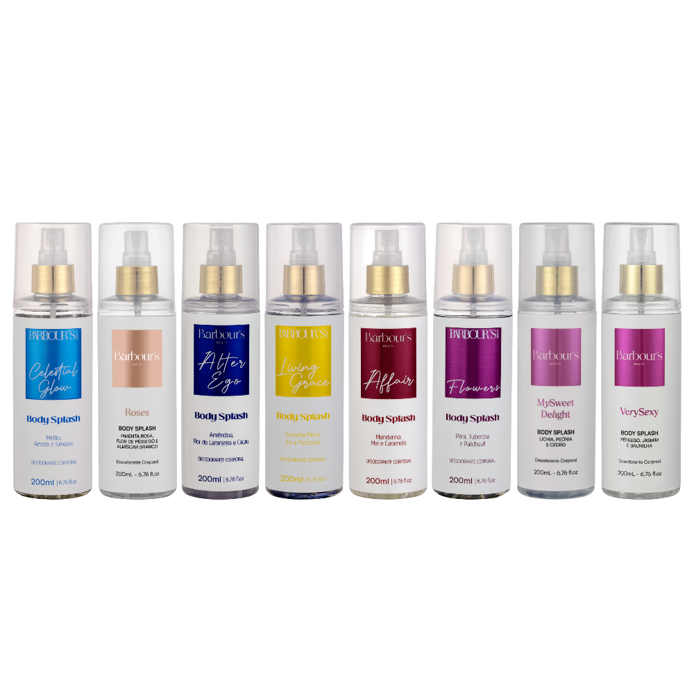 Kit 8 Body Splash Desodorante Colônia 200ml - Celestial Glow, Roses, Alter Ego, Living Grace, Affair, Flowers, My Sweet, Very Sexy