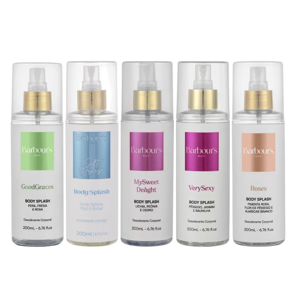 Kit 5 Body Splash Desodorante Colônia 200ml - Good Graces, Soft Breeze, My Sweet Delight, Very Sexy e Roses