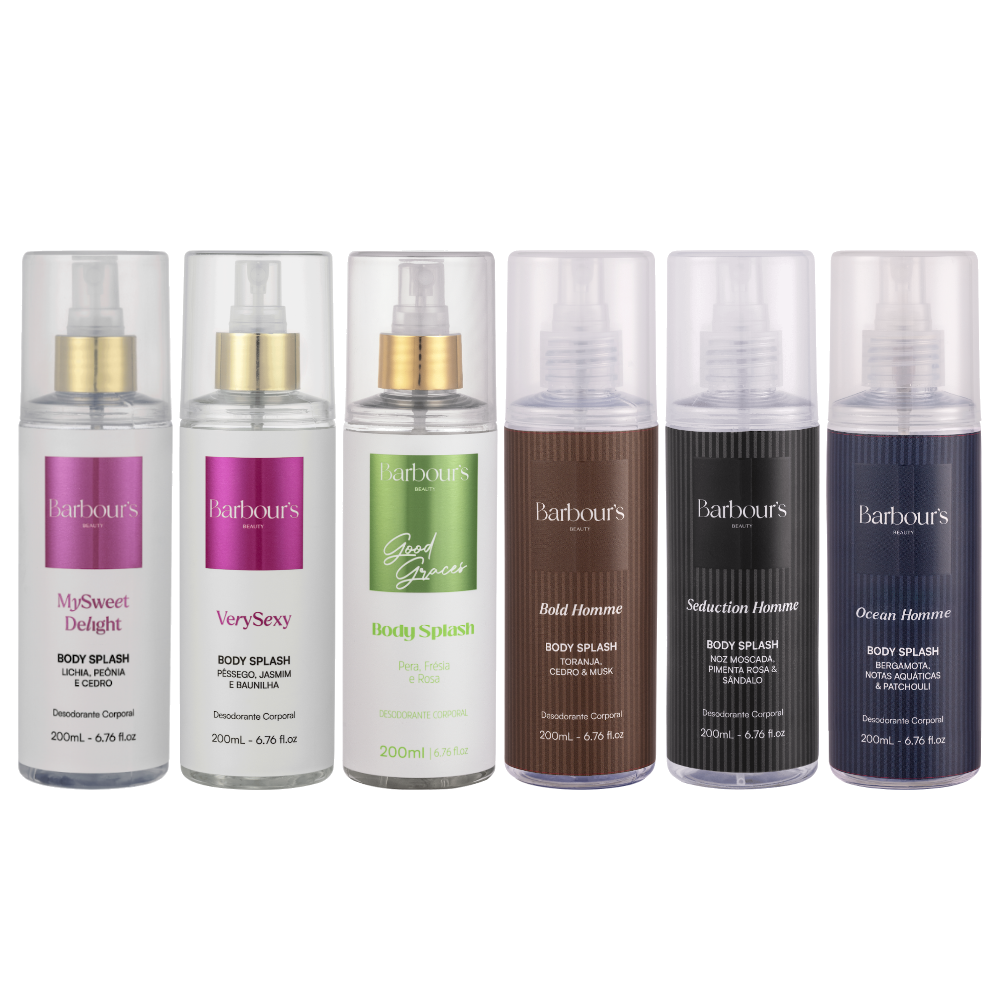 Kit 6 Body Splash Desodorante Colônia 200ml - My Sweet Delight, Very Sexy, Good Graces, Bold Homme, Seduction Homme e Ocean Homme
