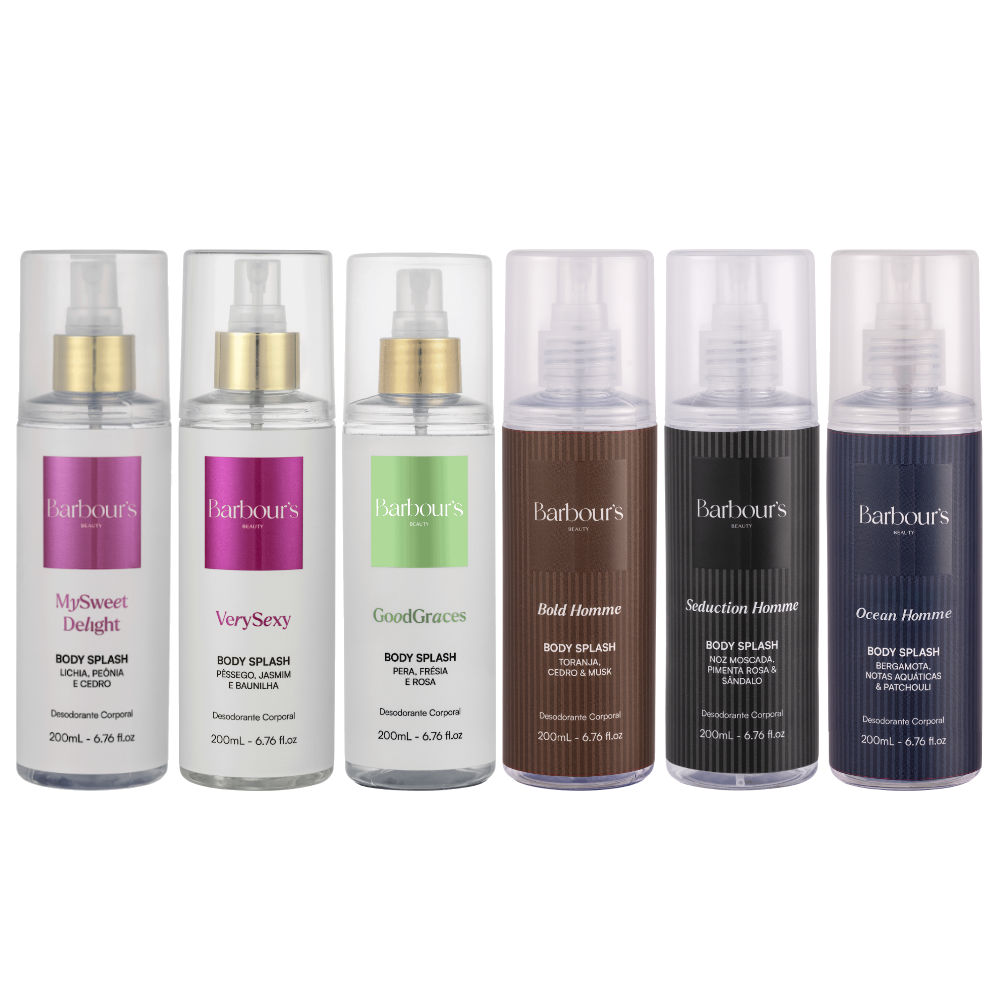 Kit 6 Body Splash Desodorante Colônia 200ml - My Sweet Delight, Very Sexy, Good Graces, Bold Homme, Seduction Homme e Ocean Homme