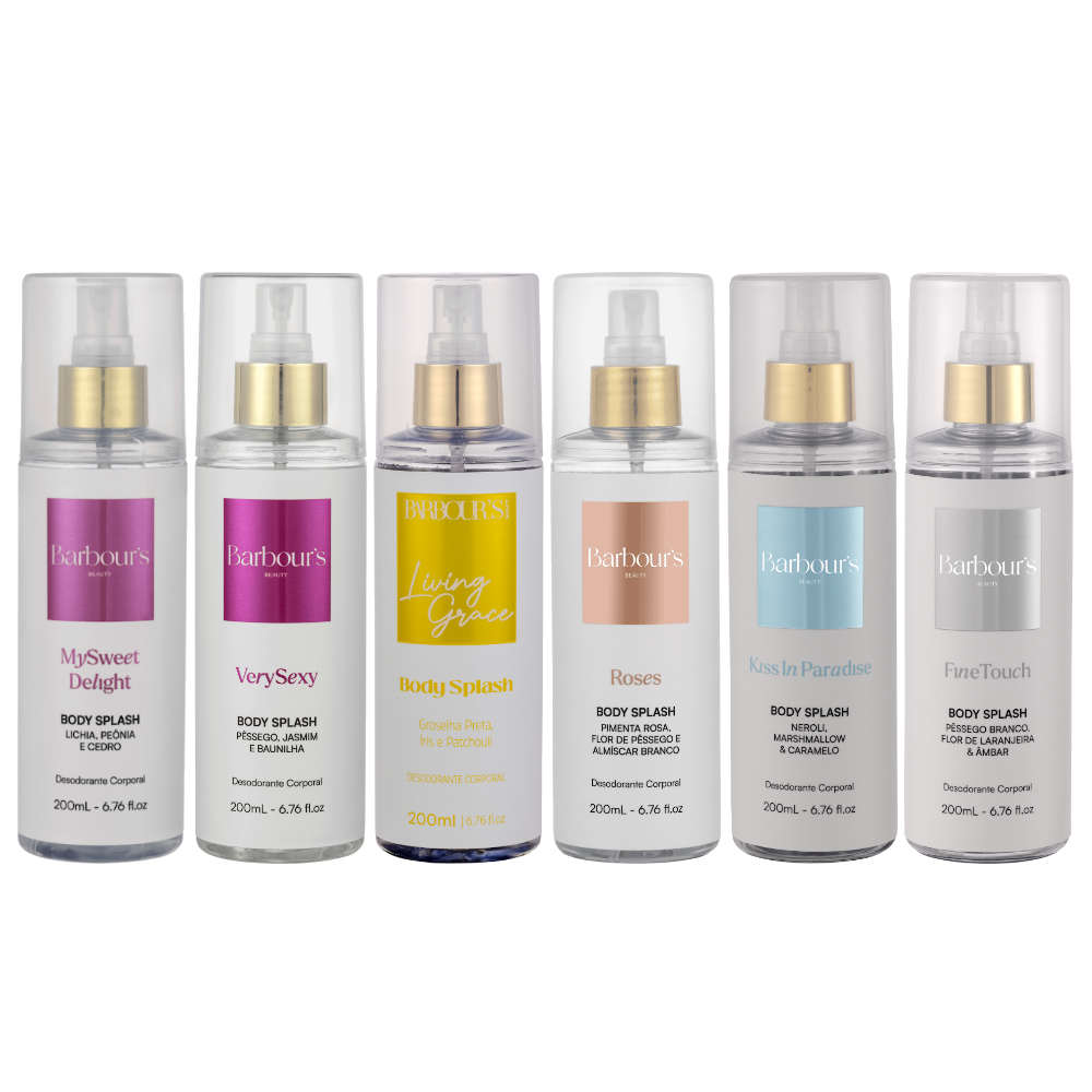 Kit 6 Body Splash Desodorante Colônia 200ml - My Sweet Delight, Very Sexy, Living Grace, Roses, Kiss in Paradise e Fine Touch