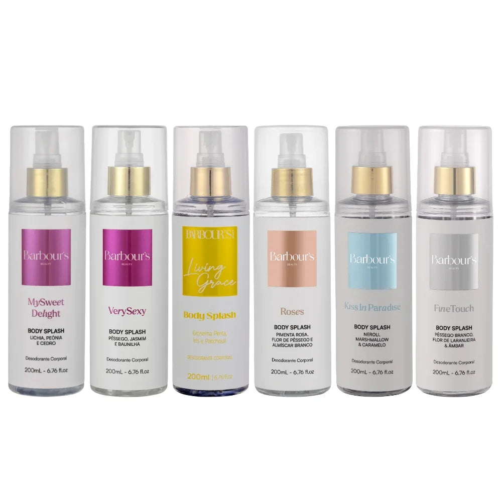 Kit 6 Body Splash Desodorante Colônia 200ml - My Sweet Delight, Very Sexy, Living Grace, Roses, Kiss in Paradise e Fine Touch
