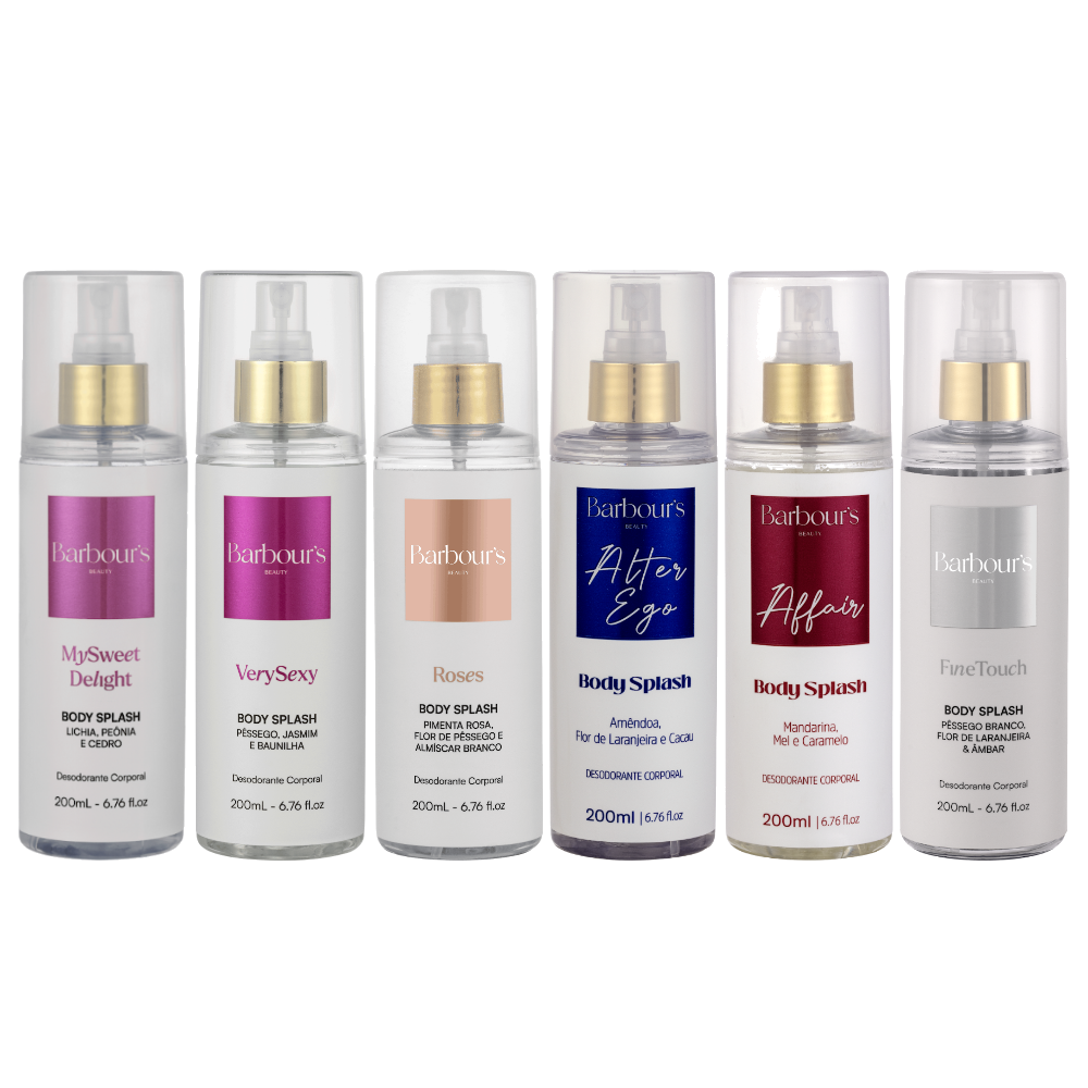 Kit 6 Body Splash Desodorante Colônia 200ml - My Sweet Delight, Very Sexy, Roses, Alter Ego, Affair, Fine Touch