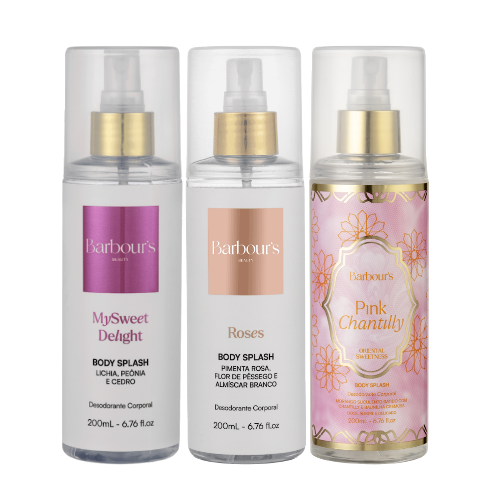 Kit 3 Body Splash Desodorante Colônia 200ml - My Sweet Delight, Roses e Pink Chantilly