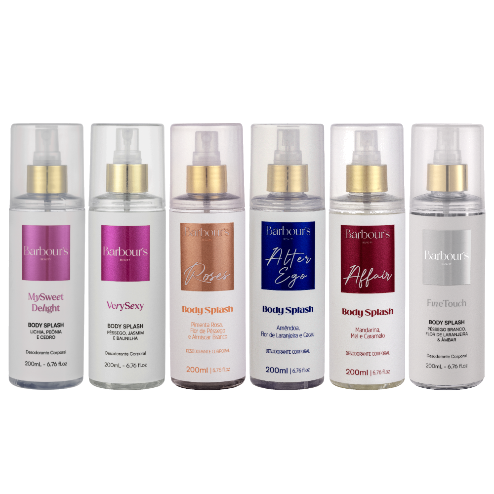 Kit 6 Body Splash Desodorante Colônia 200ml - My Sweet Delight, Very Sexy, Roses, Alter Ego, Affair, Fine Touch
