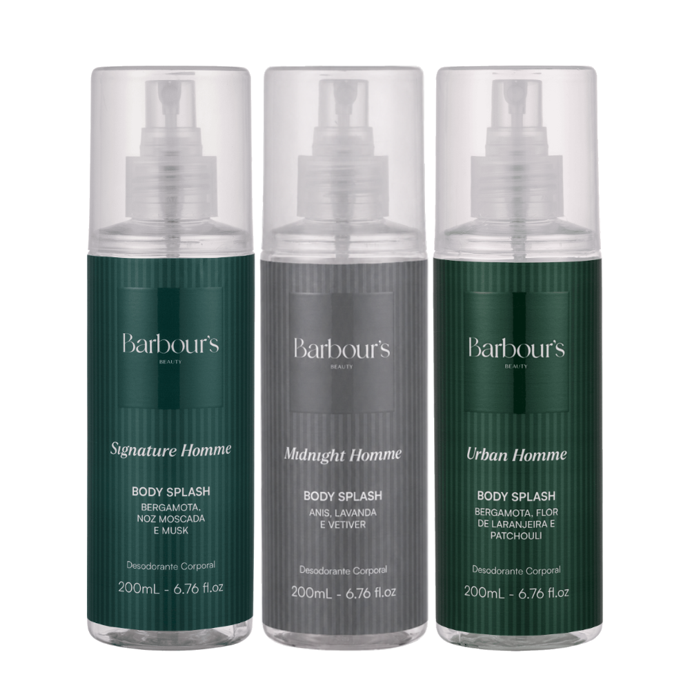 Kit 3 Body Splash Desodorante Colônia 200ml - Signature Homme, Midnight Homme e Urban Homme