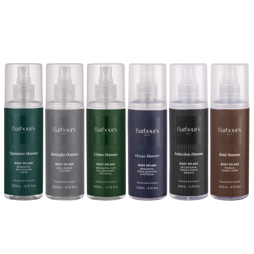 Kit 6 Body Splash Desodorante Colônia 200ml - Signature Homme, Midnight Homme, Urban Homme, Ocean Homme, Seduction Homme e Bold Homme