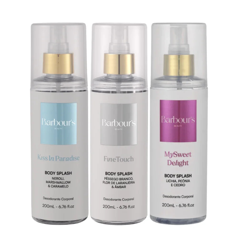 Kit 3 Body Splash Desodorante Colônia 200ml - Kiss in Paradise, Fine Touch e My Sweet Delight